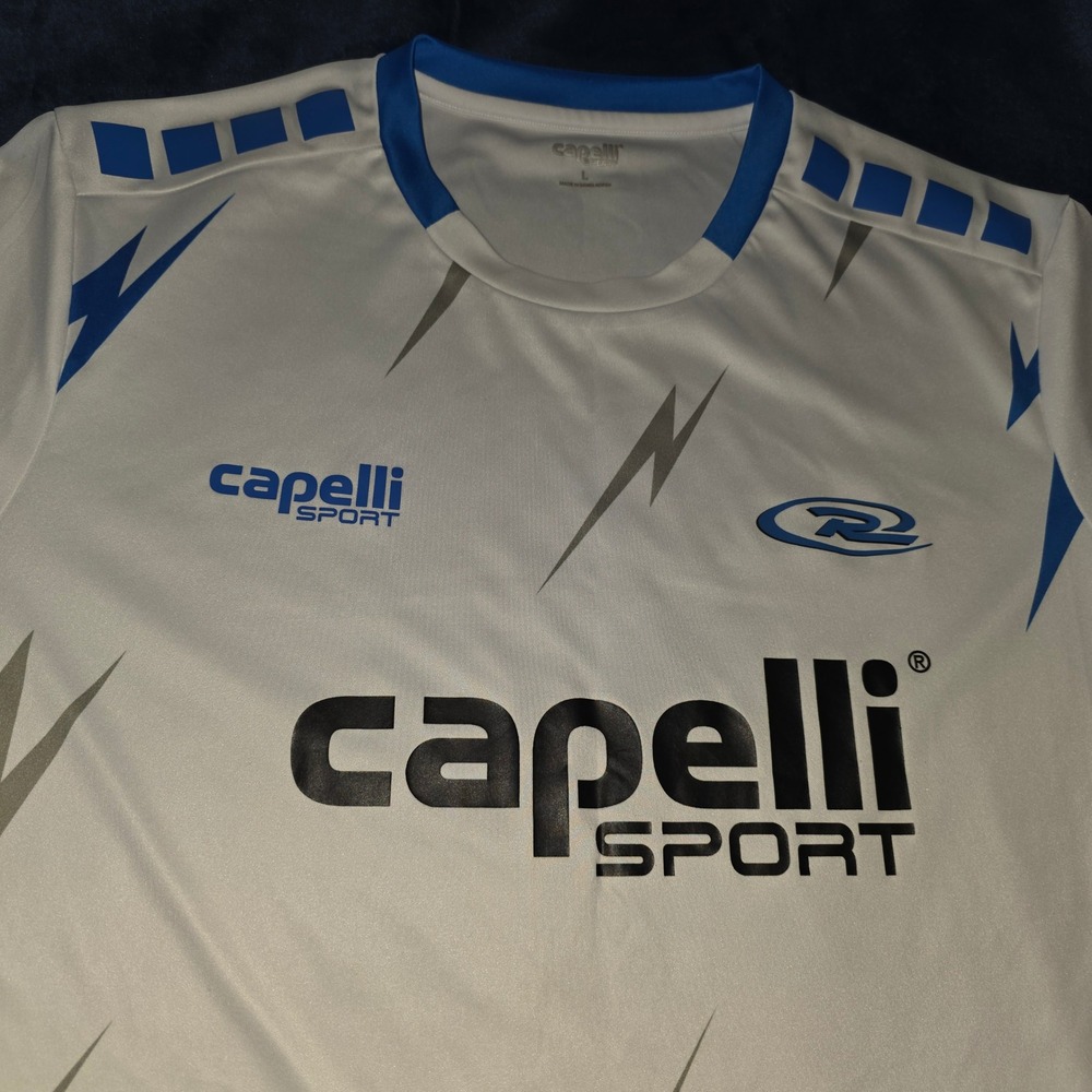 Capelli Sport Mens Cycling Jersey White Blue Lightning Bolt CS-Dry  Large